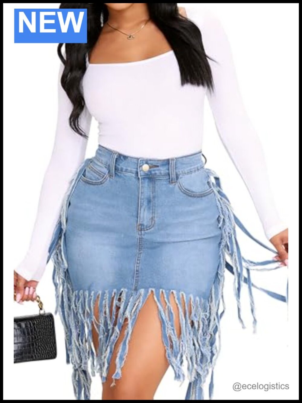 High Waist Frayed Hem Stretchy Denim Mini Skirt Slim Fit Button Zip